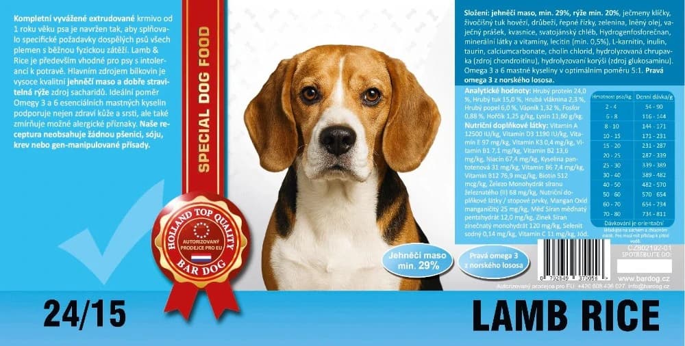 Bardog Super prémiové granule Lamb rice 24/15