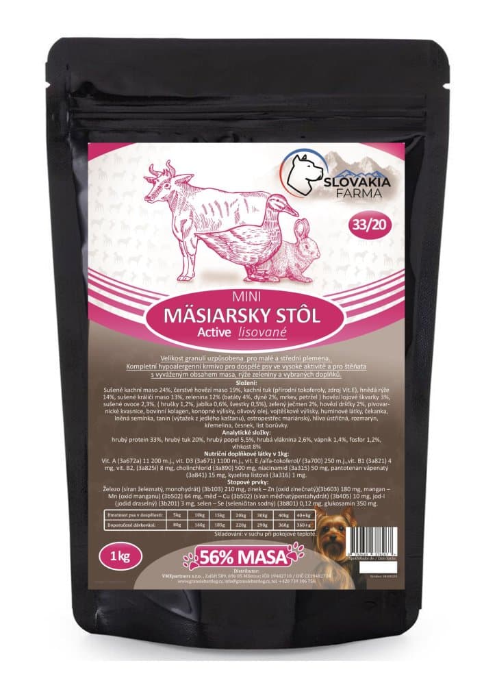 Lisované hypoalergenní Granule Slovakia Farma - Mäsiarsky stôl MINI 33/20 - 1 kg - náhled 1