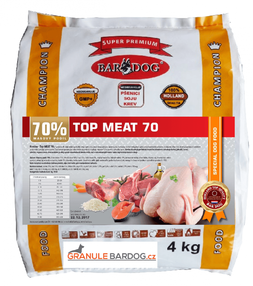 Bardog Top Meat 70 – menší balení lisovaných granulí pro psy, 1 kg, 70 % masa - náhled 3
