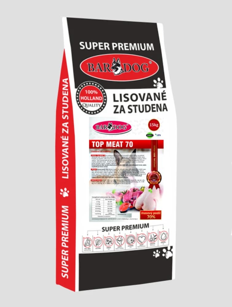 Bardog Top Meat 70 – menší balení lisovaných granulí pro psy, 1 kg, 70 % masa - náhled 2