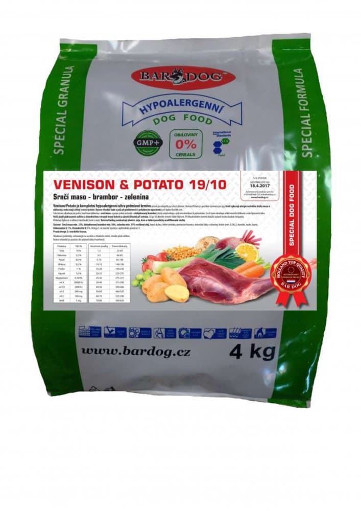 Granule Bardog Hypoalergenní granule Venison Potato 19/10 -