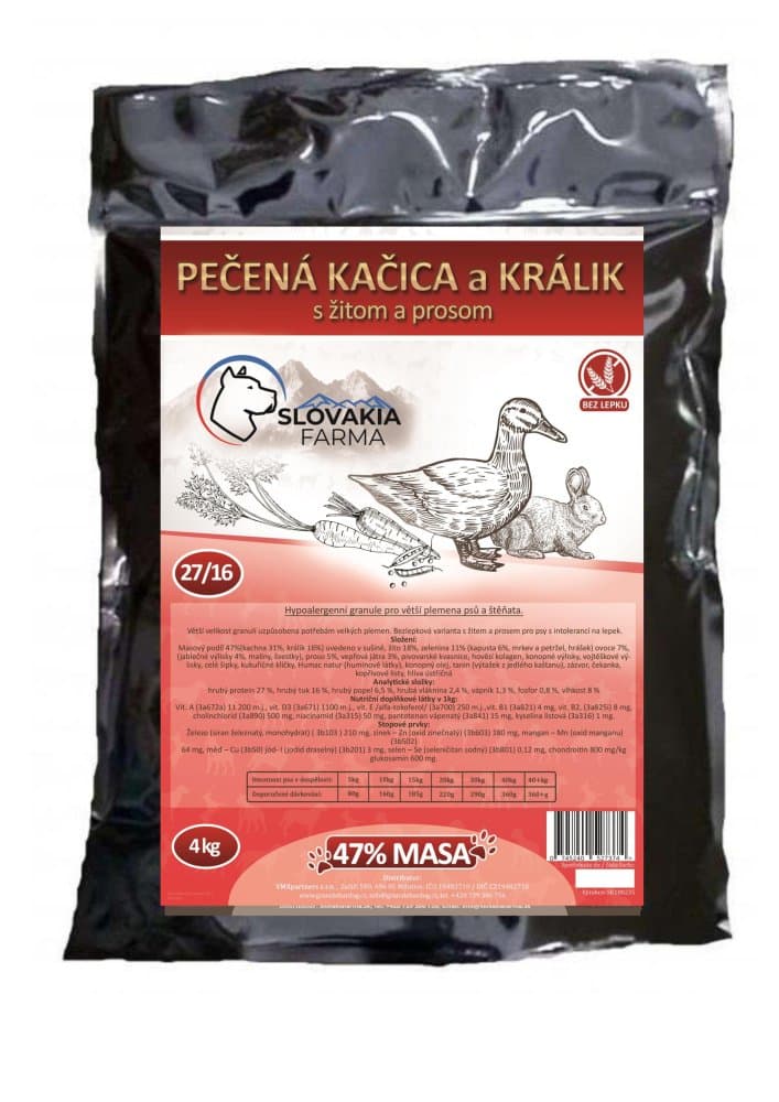 Hypoalergenní Granule Slovakia Farma - Pečená kačica a králik s žitom a prosom 27/16 - 1 kg - náhled 3