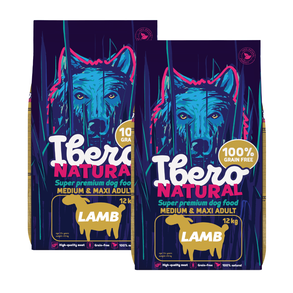 Ibero Grain Free Dog Medium & Maxi Adult Lamb - 2x12kg