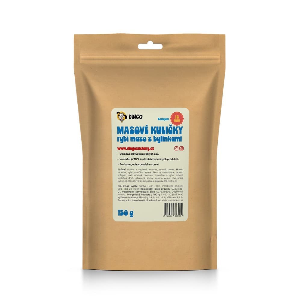 DINGO masové kuličky rybí maso s bylinkami 16mm, 150g - náhled 3
