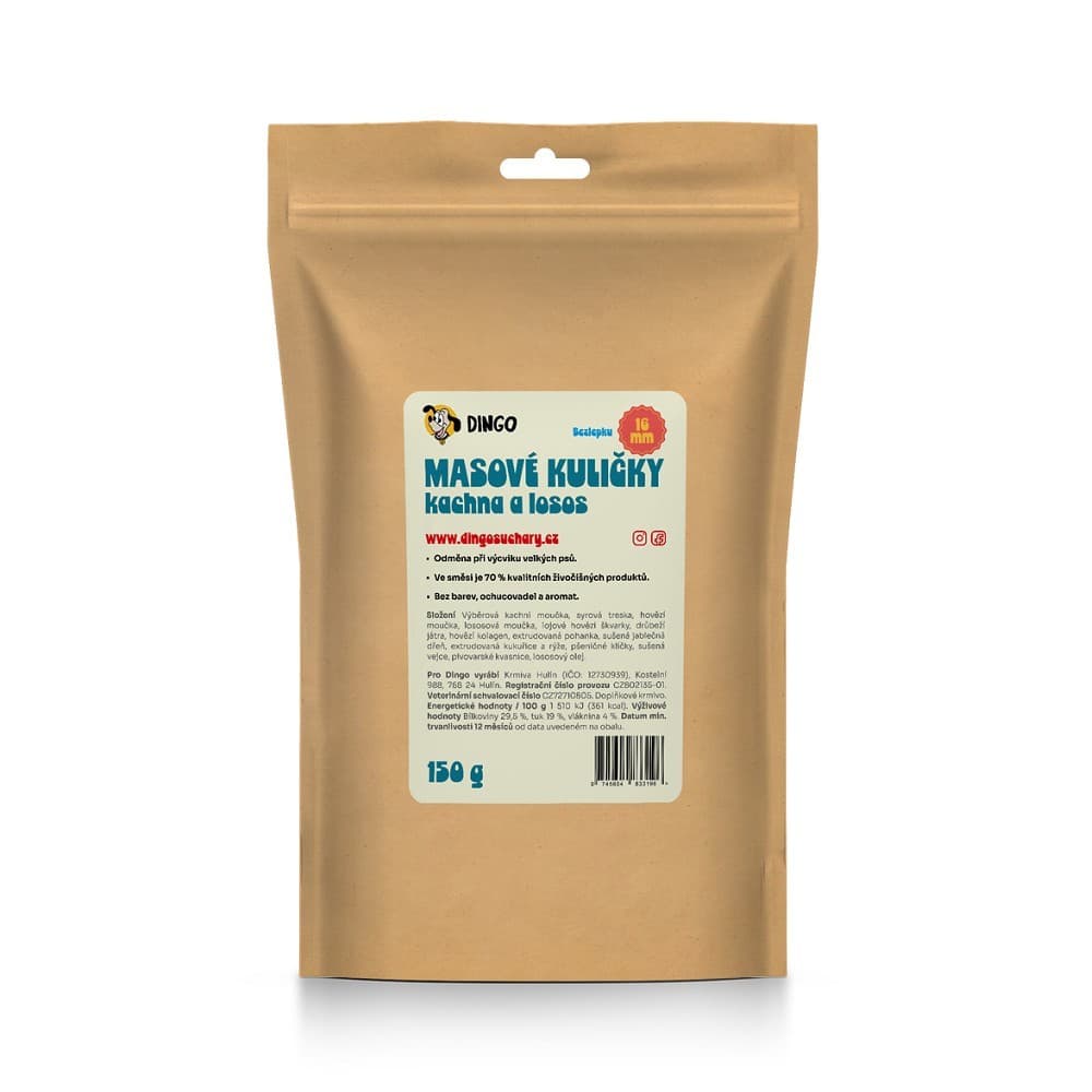 DINGO masové kuličky kachna a losos 16mm, 150g - náhled 3