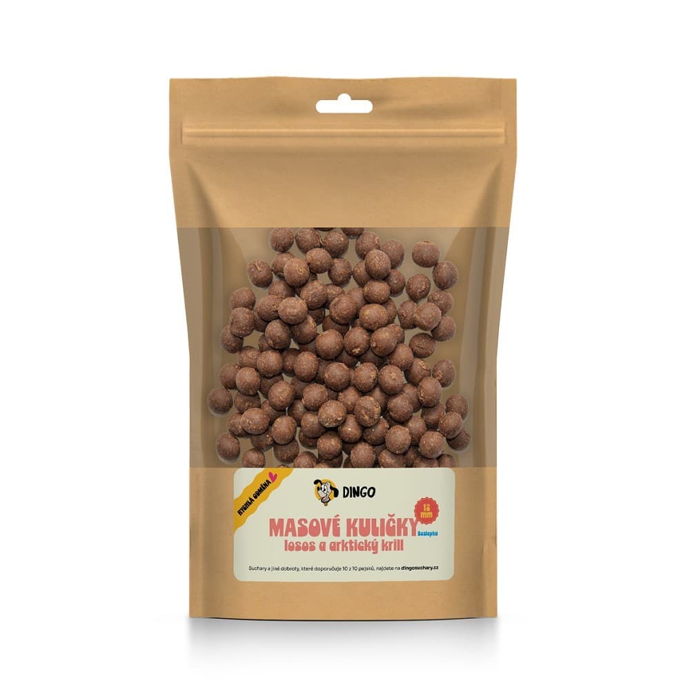 DINGO masové kuličky losos a arktický krill 12mm, 150g