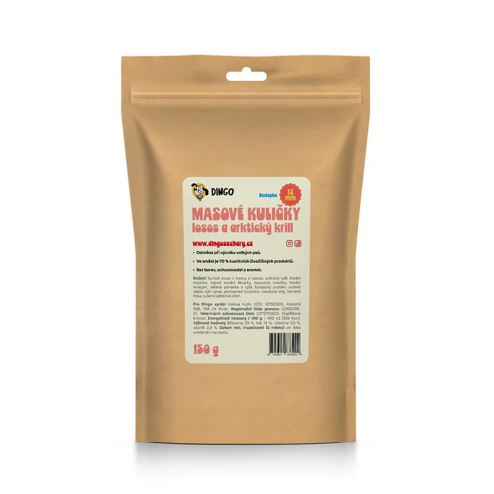 DINGO masové kuličky losos a arktický krill 12mm, 150g - náhled 3