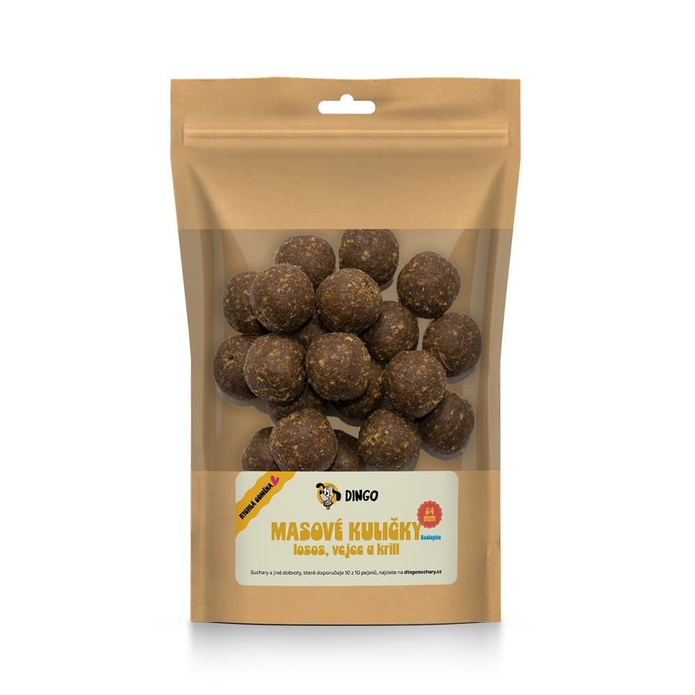 DINGO masové kuličky losos, vejce a krill  24mm, 150g