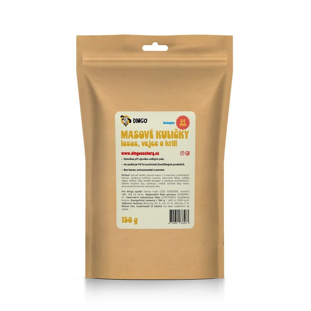 DINGO masové kuličky losos, vejce a krill  24mm, 150g - náhled 3