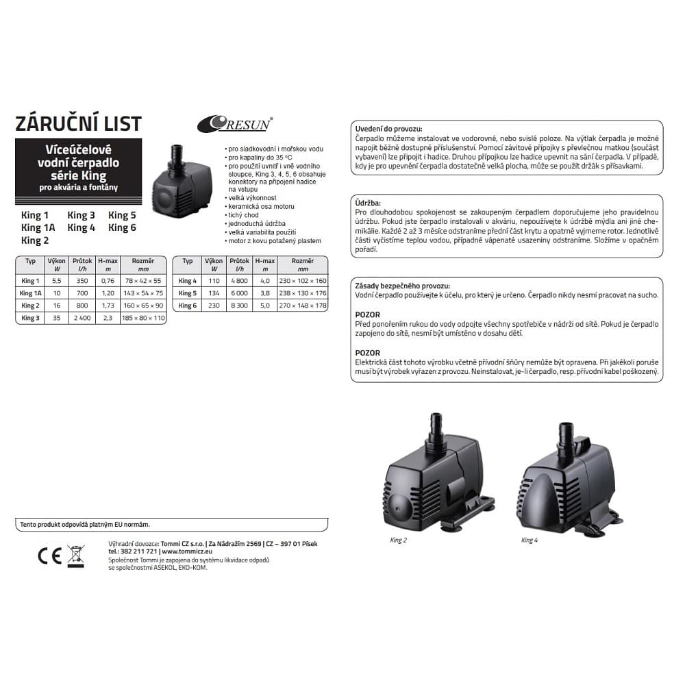 Čerpadlo do akvária KING 5, 600l/hod., výtlak 4m - náhled 4