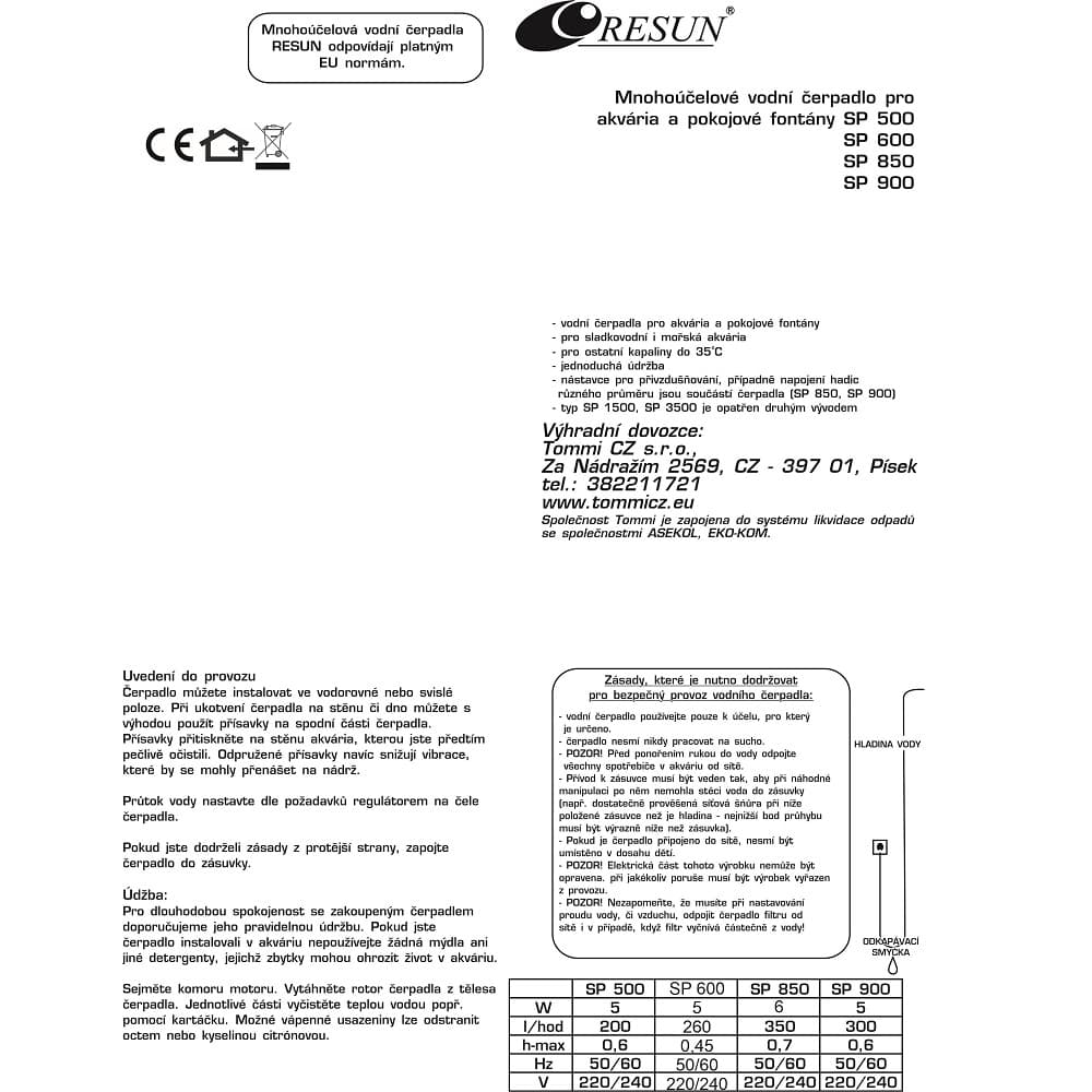 Akvaristika - RESUN SP 500, čerpadlo do akvária, 200l/hod. - náhled 2