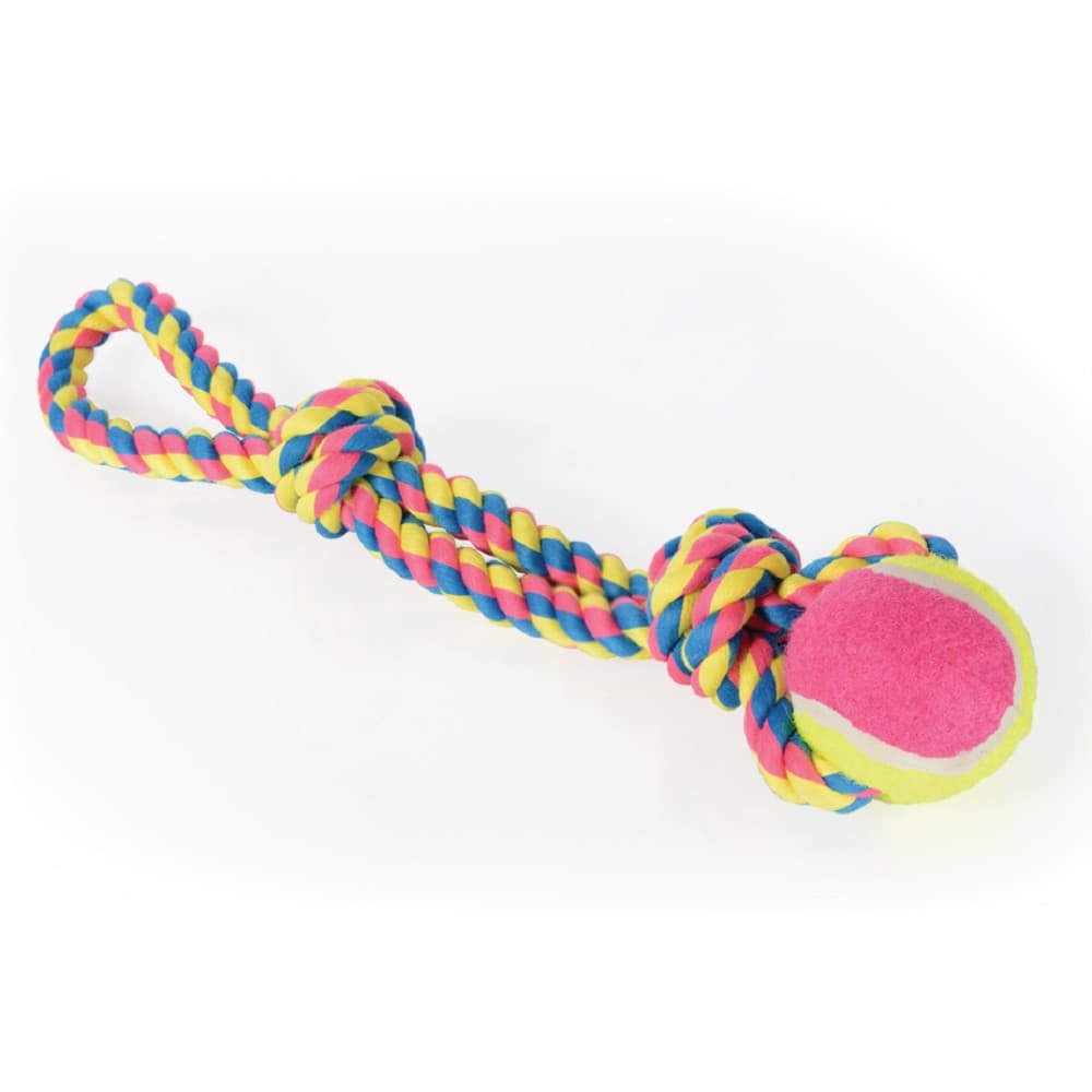 Bavlněné přetahovadlo s tenisákem, 41cm - hračky pro psy