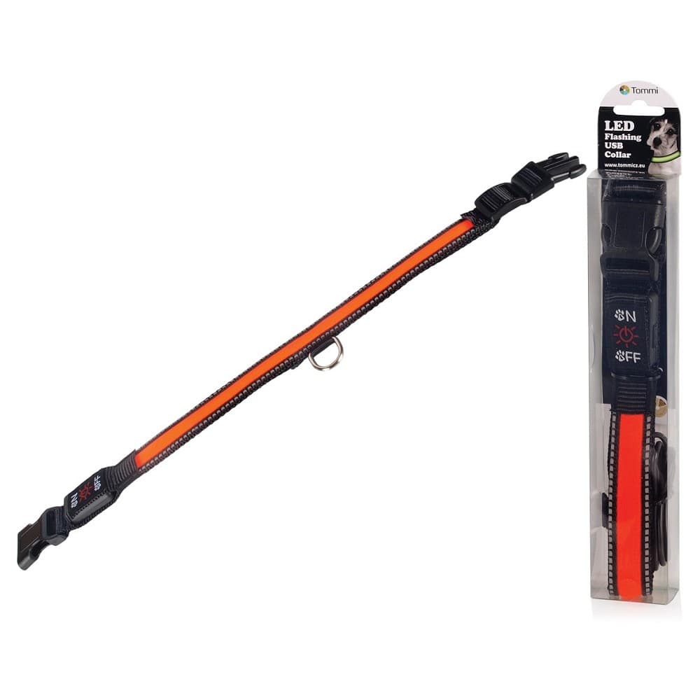 LED obojek dobíjecí USB - 50-60cm, oranžový - náhled 1