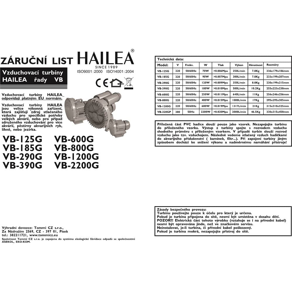 Vzduchovací turbína VB-290G Hailea 120W, 350l/min. - náhled 2