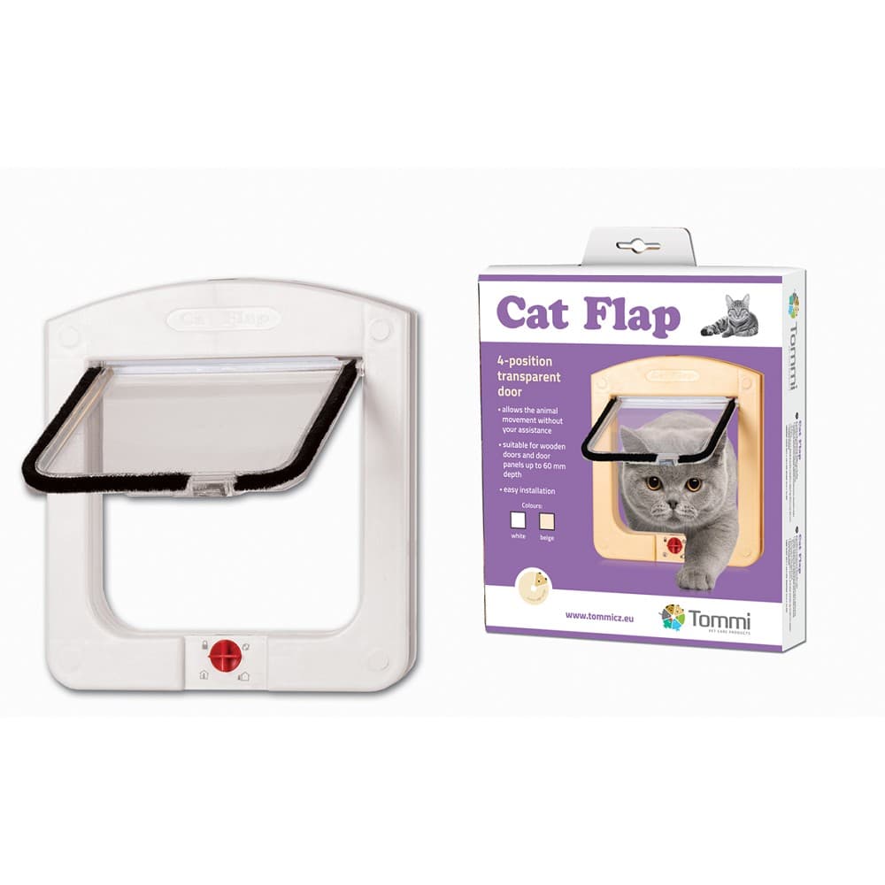 Cats Flaps 4 polohová průchozí dvířka pro kočky - bílá, 15x15cm