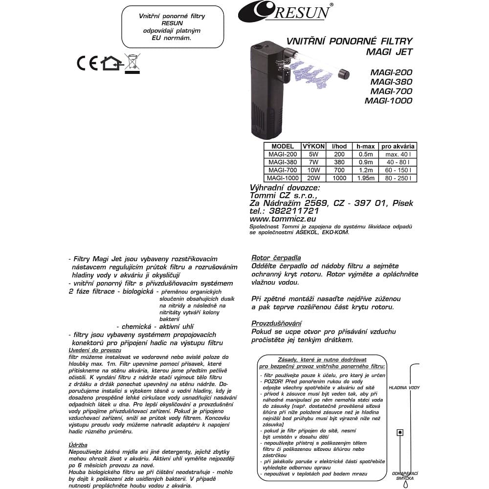 Akvaristika - Magi Jet 200, vnitřní filtr do akvária, akvarijní filtr  5w - náhled 2