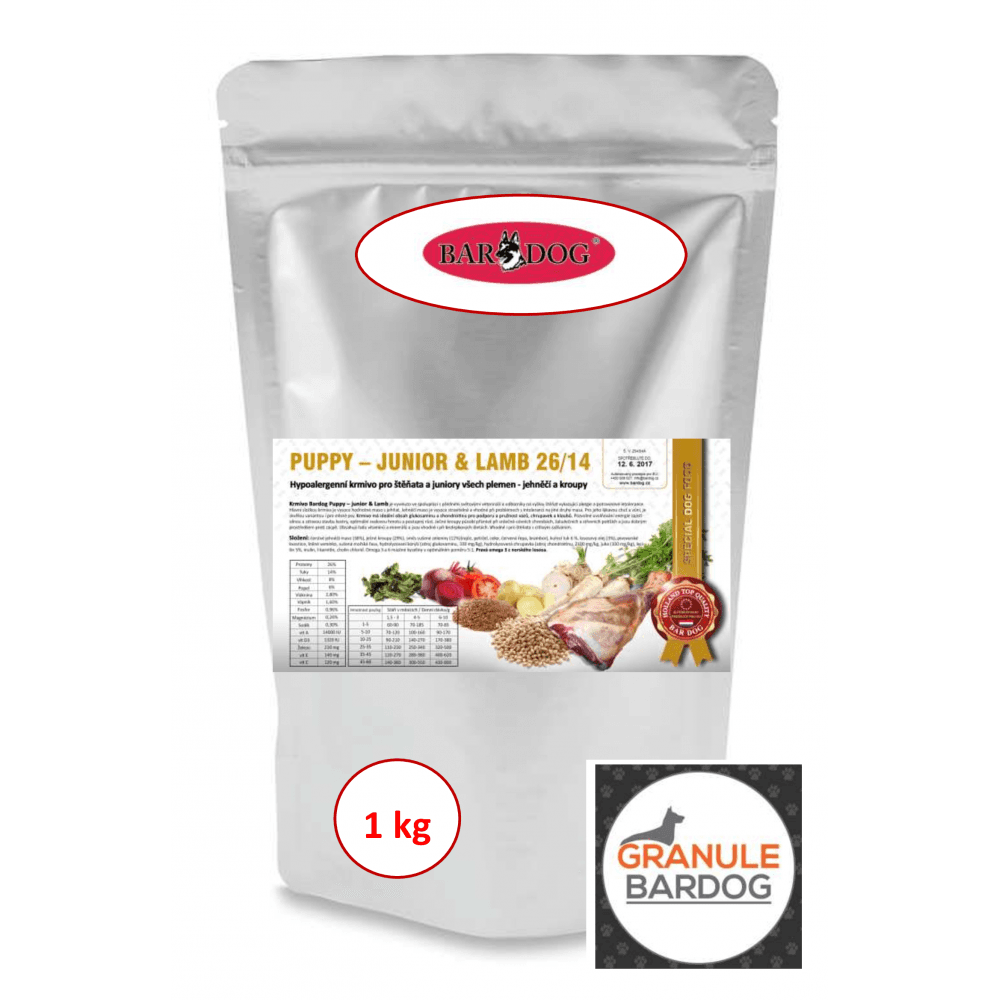 Granule Bardog Hypoalergenní granule Puppy Junior Lamb 26/14 -