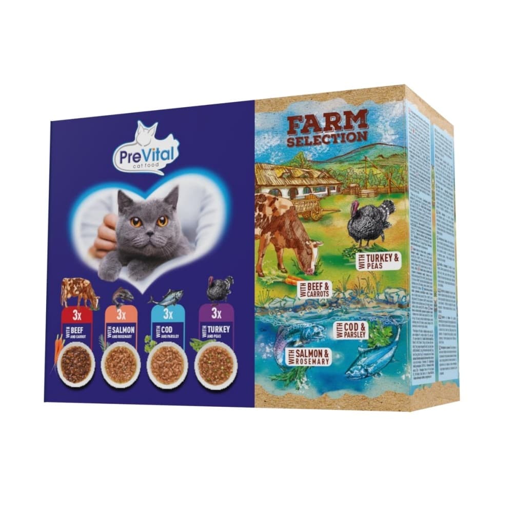 Prevital Farm Selection kapsičky pro kočky mix masa a ryb v omáčce 12×85 g – kompletní krmivo