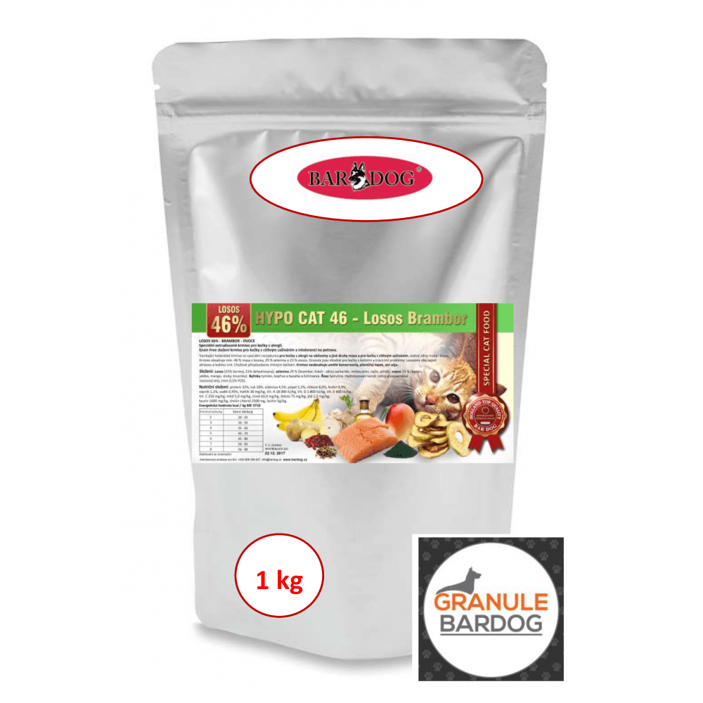 Granule Bardog Hypoalergenní granule pro kočky Hypo Cat 46 - Losos Brambor 32/18 -